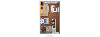 1 Bedroom 1 bath Studio floor plan 643 square feetat The Bartram, in Gainesville, FL 32608