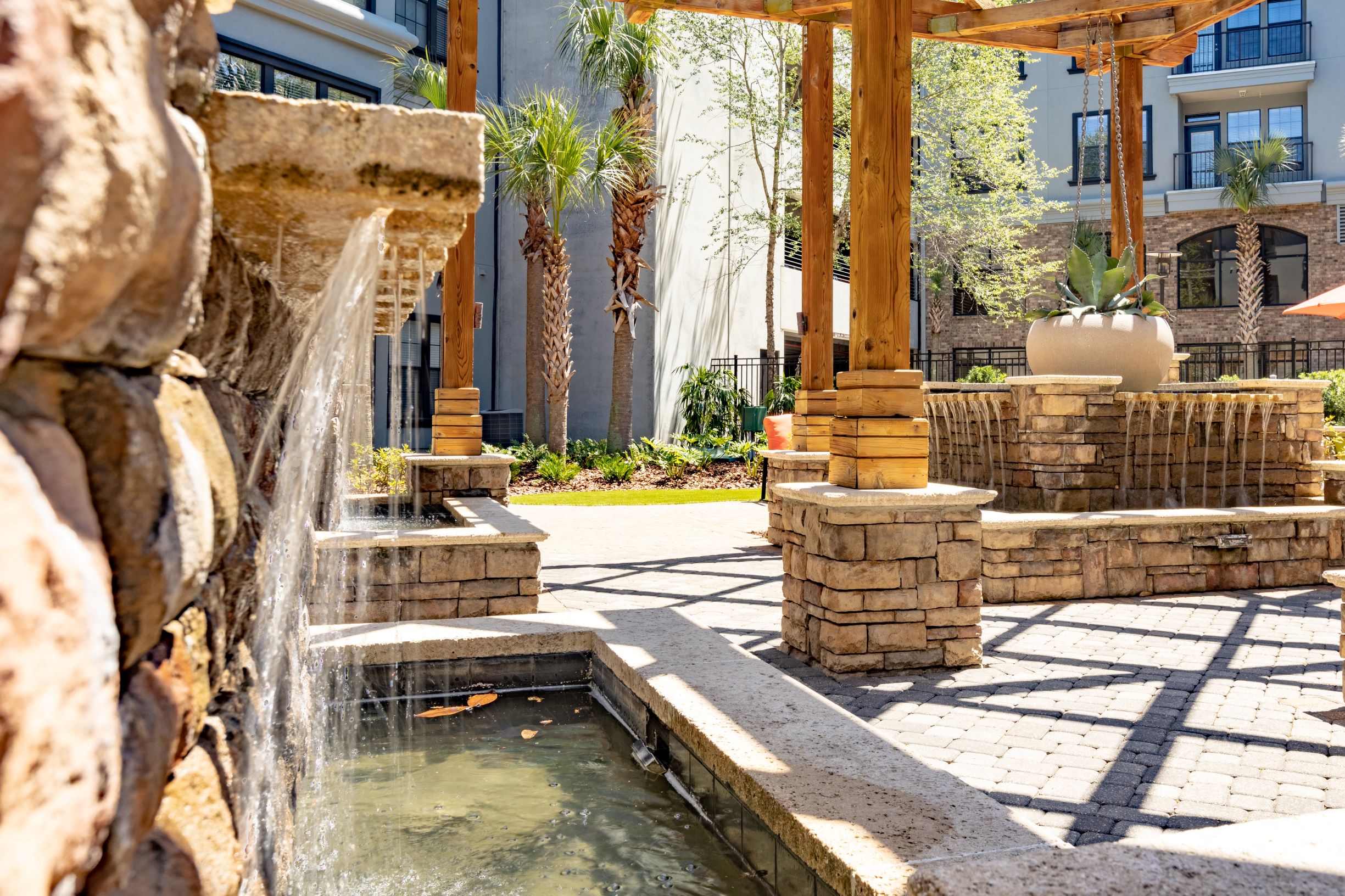 Zen Garden waterfall view at The Bartram, Gainesville, Florida 32608