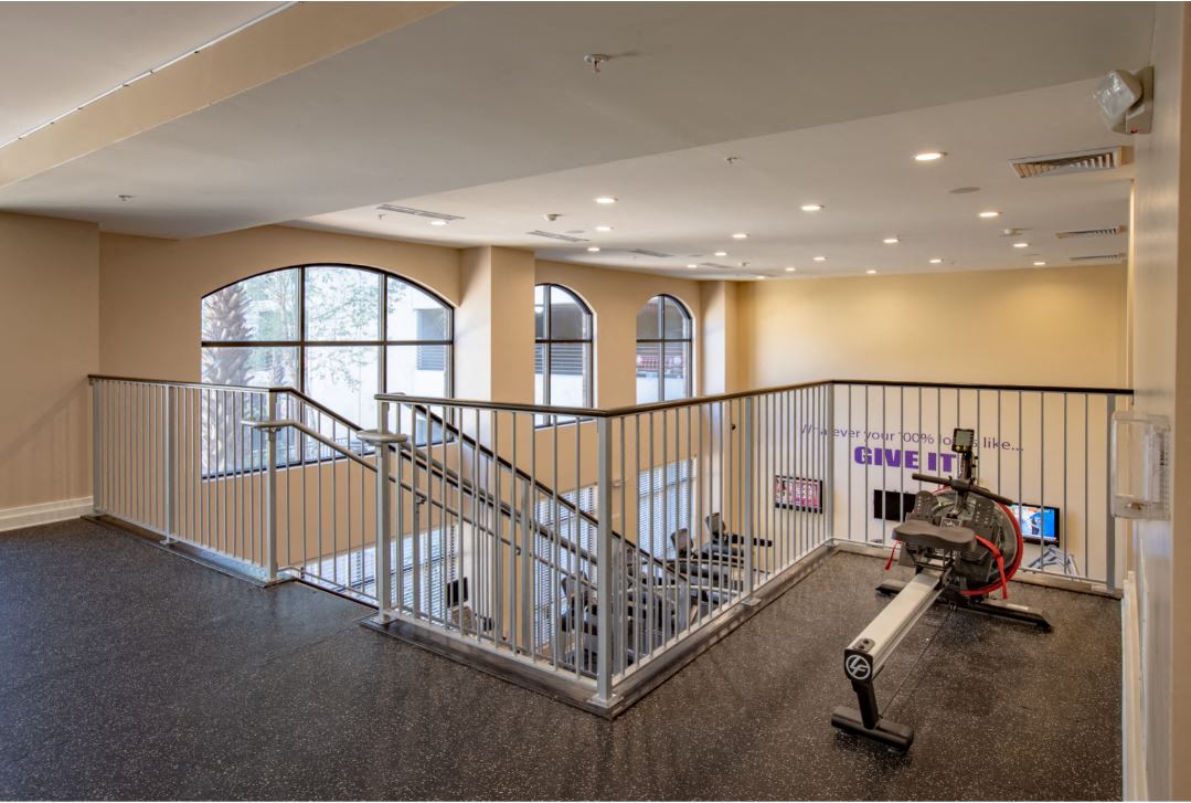 Row machine located on 2nd floor fitness center at The Bartram Apartments in Gainesville, FL 32608