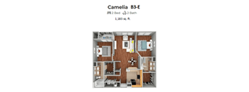A Camelia B3-E studio apartment with 2 beds and 2 baths is 1,183 square feet.