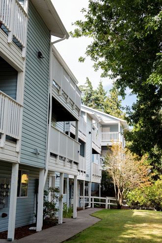 Private patios with every unit at Wingsong Manor Apartments, Portland, OR - Photo Gallery 3