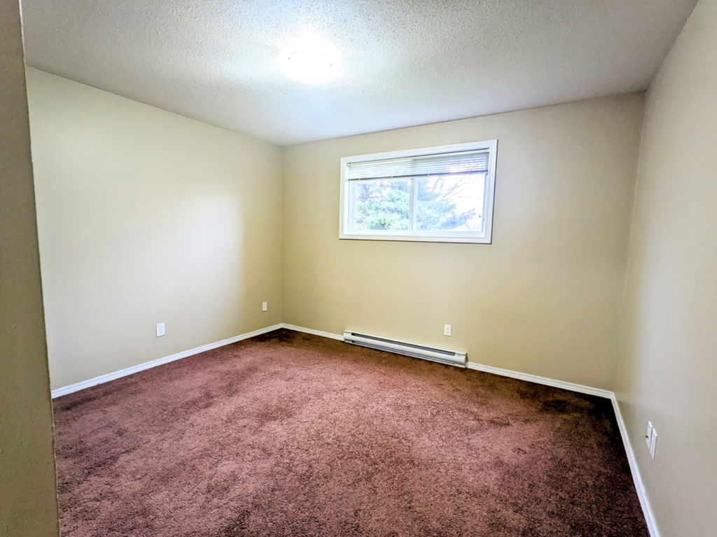 an empty room with carpet and a window