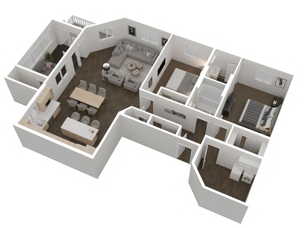 3d floor plan of a 2100 sq ft home