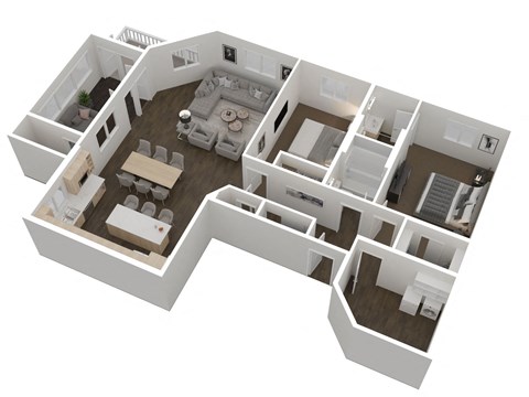 3d floor plan of a 2100 sq ft home