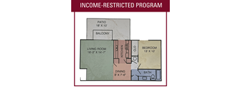 A diagram of an income-restricted program apartment layout.