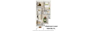 a floor plan of 2 bedroom lower 1024 sq.ft