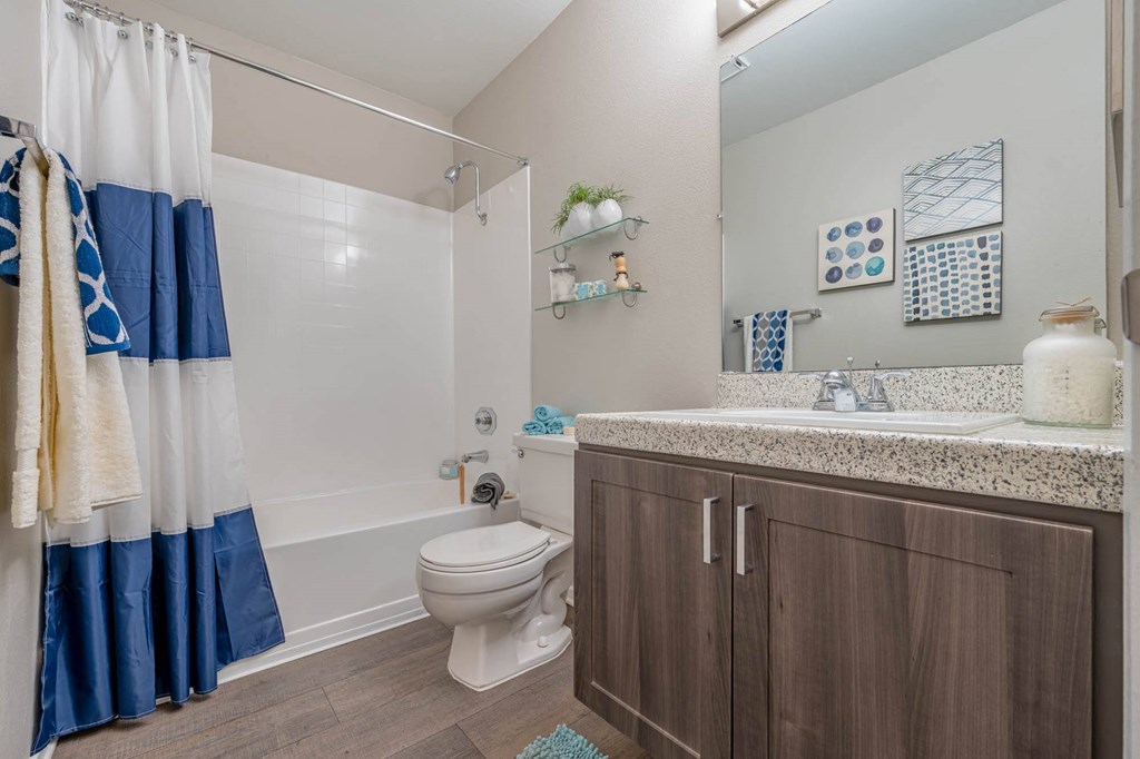 a bathroom with a shower and a toilet and a sink