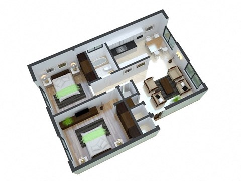 a 3d floor plan of a house with a bedroom and a bathroom