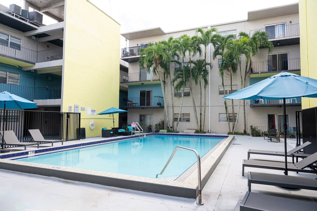 the swimming pool at our hotel in palm springs