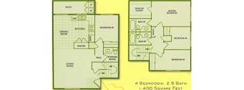 a floor plan of a house with two bedrooms and two bathrooms