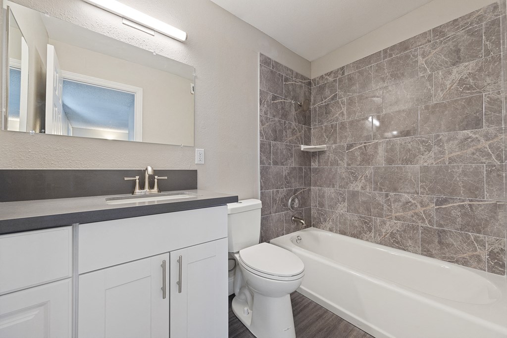 a bathroom with a sink toilet and a bath tub