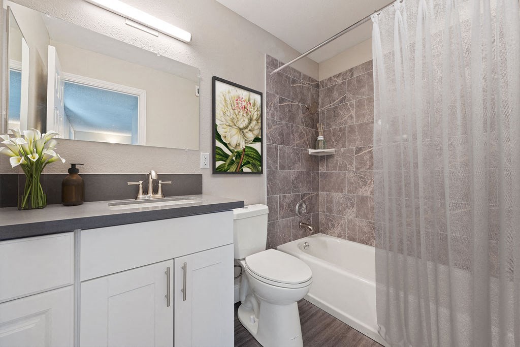 a bathroom with a toilet and a tub and a sink