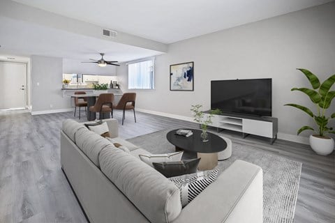 a living room with a couch and a coffee table