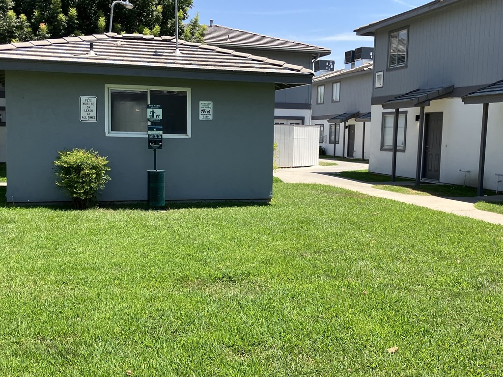 a grassy yard in front of a house