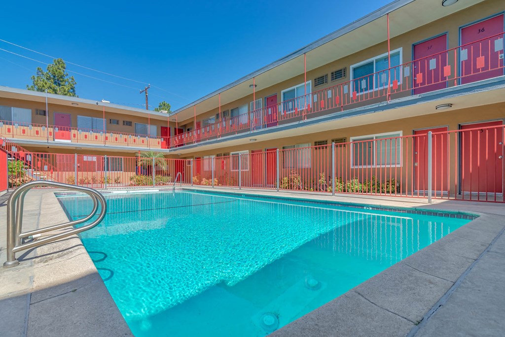 the pool of a hotel with a swimming pool