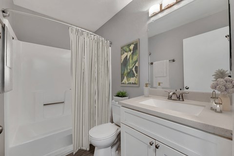 a bathroom with a shower and a sink and a toilet