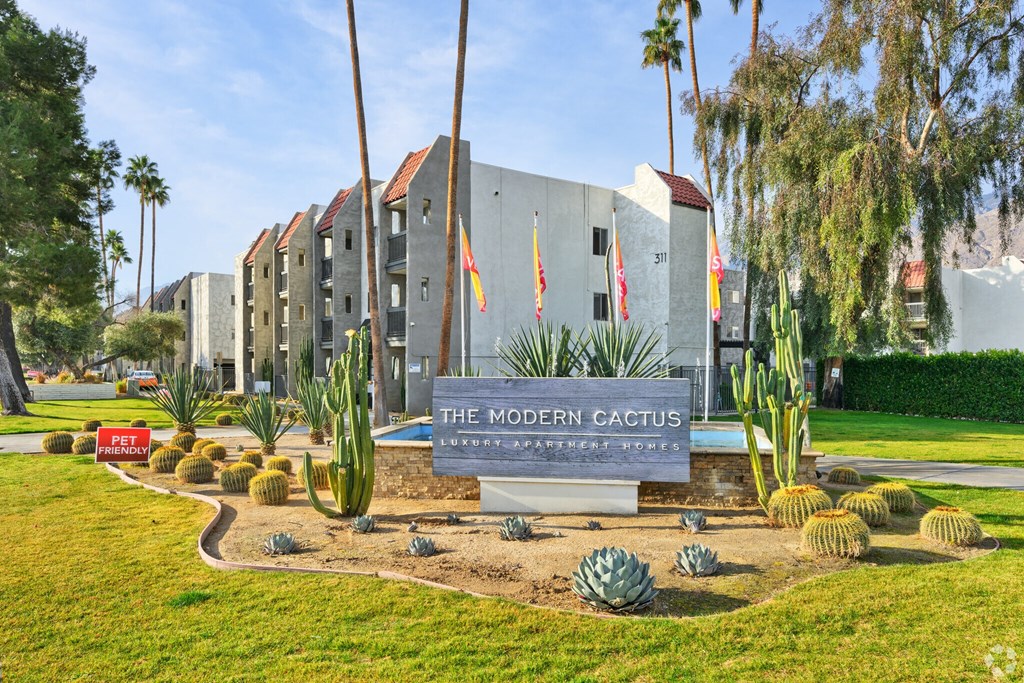 The Modern Cactus Apartment Homes is a residential complex with a desert-themed landscaping.