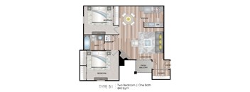 2 bed 1 bath floor plan