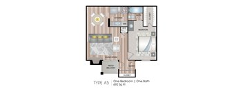 1 bed 1 bath floor plan A