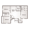 3 Bed, 2 Bath Floor Plan 3 Bed, 2 Bath Floor Plan at Abbey Glenn Apartments, Waco, 76706
