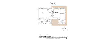 A floor plan for Units RI showing the layout of three bedrooms, a living room, a kitchen, a laundry room, and a bathroom.