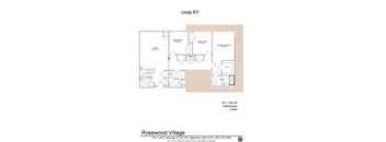 A floor plan for a 3 bedroom, 2 bathroom apartment.