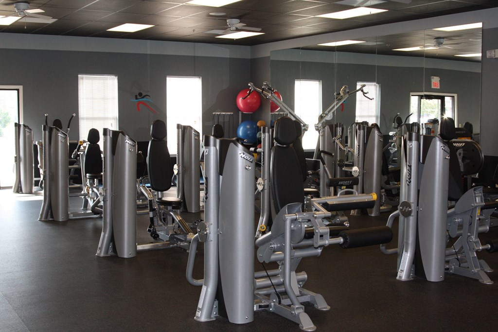 a gym full of weights and cardio equipment  at Rosewood Village, Hagerstown, Maryland