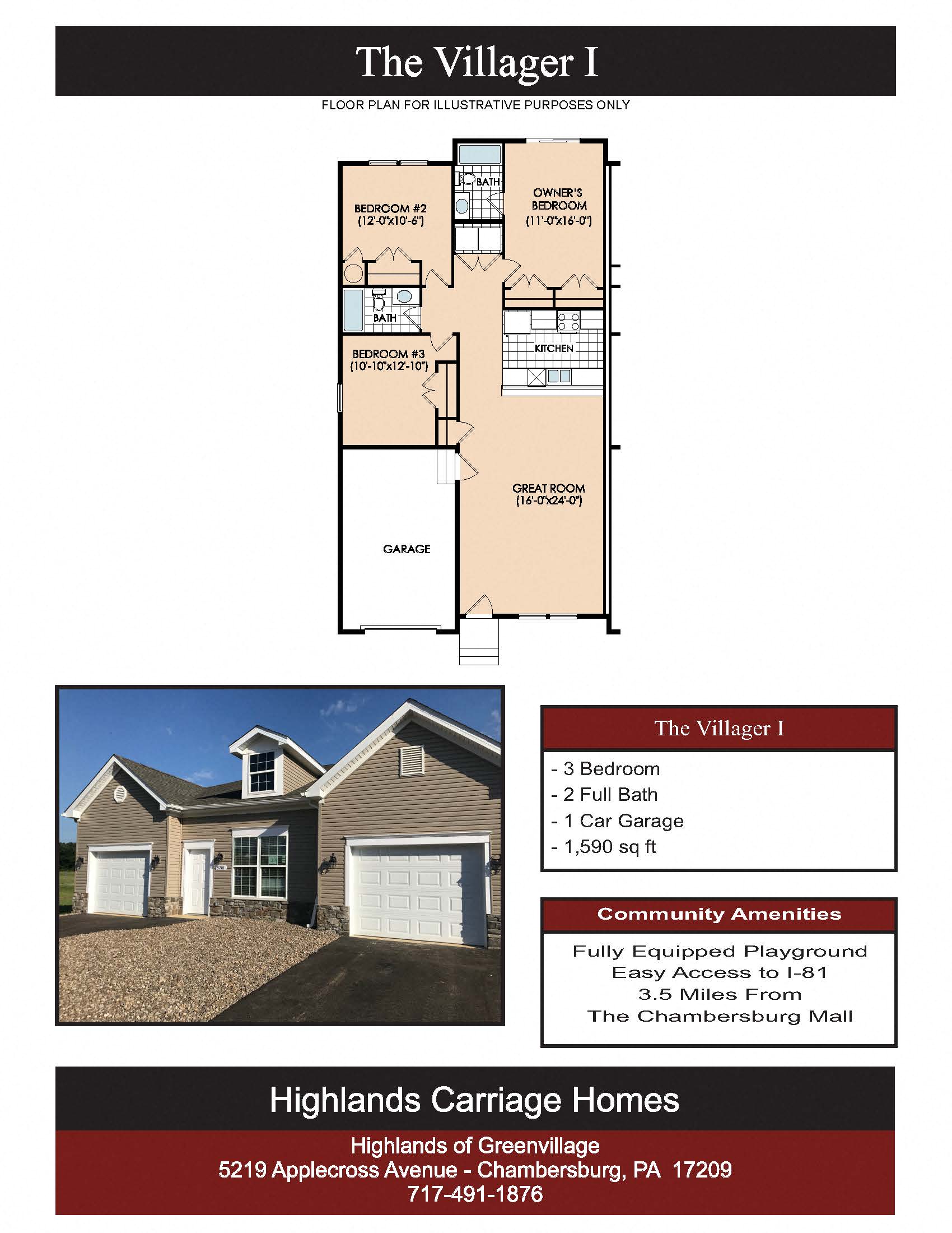 3 bed 3 bath Villager I Floor Plan  at Highlands of Greenvillage*, Pennsylvania, 17202