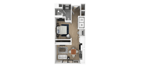 A 1 Bed 1 Bath, 484 Sq.Ft. Floor Plan at Everra Midtown Park, Dallas, TX, 75231