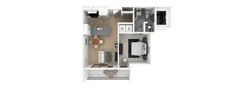 B 1 Bedroom 1 Bathroom, 677 Sq.Ft. Floor Plan at Everra Midtown Park, Dallas, TX