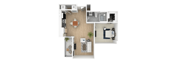 D 1 Bed 1 Bath, 710 Sq.Ft. Floor Plan at Everra Midtown Park, Dallas, Texas