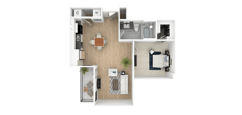 D 1 Bed 1 Bath, 710 Sq.Ft. Floor Plan at Everra Midtown Park, Dallas, Texas