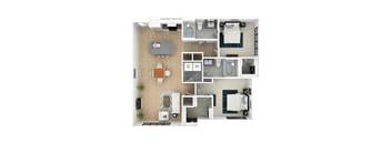 I 2 Bed 2 Bath, 1,169 Sq.Ft. Floor Plan at Everra Midtown Park, Dallas, TX