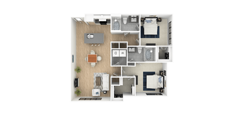 I 2 Bed 2 Bath, 1,169 Sq.Ft. Floor Plan at Everra Midtown Park, Dallas, TX