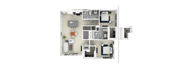 J 2 Bedroom 2 Bathroom, 1,164-to1,176 Sq.Ft. Floor Plan at Everra Midtown Park, Dallas, 75231