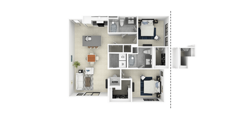 J 2 Bedroom 2 Bathroom, 1,164-to1,176 Sq.Ft. Floor Plan at Everra Midtown Park, Dallas, 75231