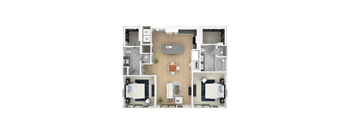 K 2 bedroom 2 bath, 1,185-to1,224 Sq.Ft. Floor Plan at Everra Midtown Park, Dallas, Texas