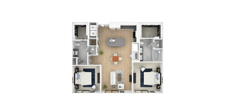 K 2 bedroom 2 bath, 1,185-to1,224 Sq.Ft. Floor Plan at Everra Midtown Park, Dallas, Texas
