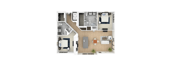 L 2 Bed 2 Bath, 1,295 Sq.Ft. Floor Plan at Everra Midtown Park, Dallas