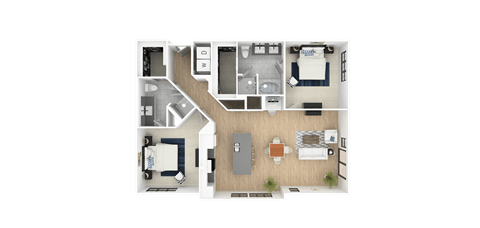 L 2 Bed 2 Bath, 1,295 Sq.Ft. Floor Plan at Everra Midtown Park, Dallas