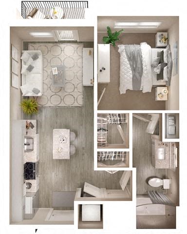 A1 Balcony Floor Plan at Walcott Jeffersonville, Jeffersonville, Indiana