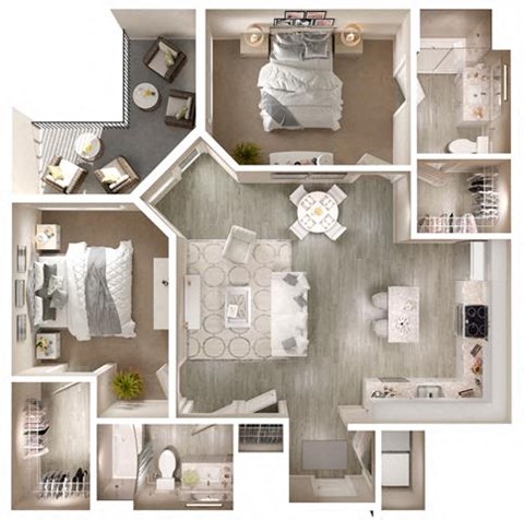 B3 Balcony Corner Floor Plan at Walcott Jeffersonville, Indiana, 47130