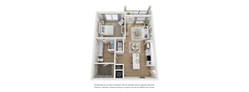 A2 floor plan 1 bed, 1 bath