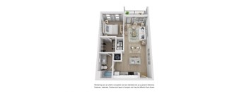 A1 floor plan 1 bed 1 bath