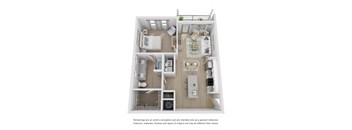 A2 floor plan 1 bed, 1 bath