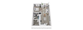 1 Bed 1 Bath 3-D Floorplan