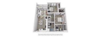 2 Bedroom 2 Bathroom 3-D Floor Plan