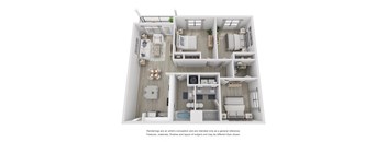 3 Bedroom 2 Bathroom 3-D Floor Plan