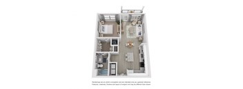 a stylized floor plan with a bedroom and a living room