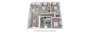a 3d floor plan of a house with a bedroom and living room